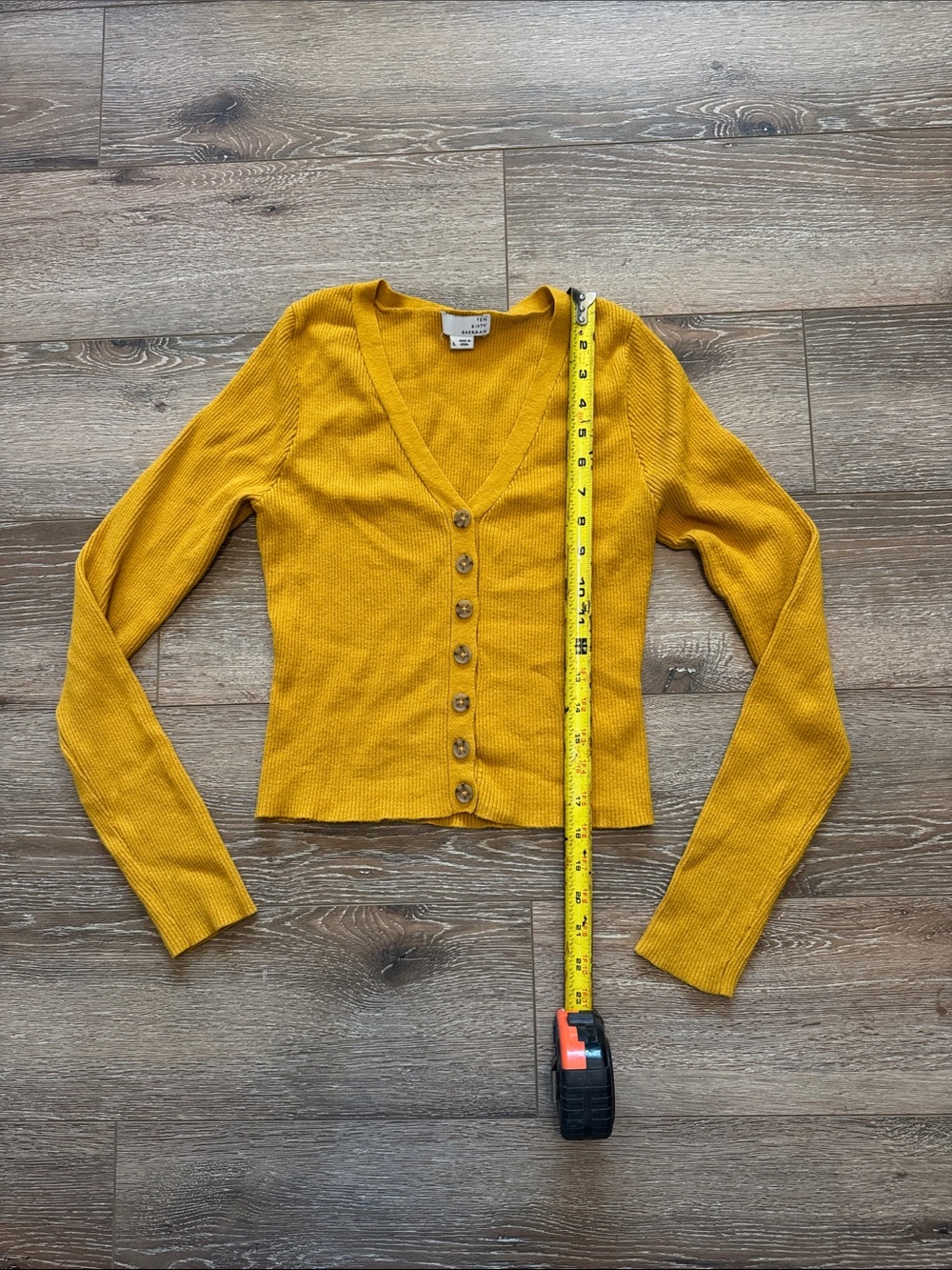 Ten Sixty Sherman Mustard Ribbed V-Neck Button Cardigan Size: Large - Picture 5 of 8